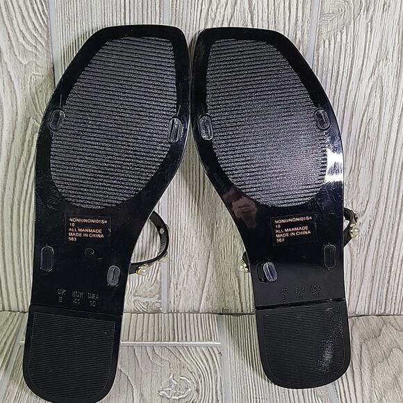Steve Madden Nonii Black Pearl Embellished Studded Flat Sandals Womens 10 NEW - Picture 9 of 14